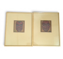 Paire de gravures "Visages" signées HB