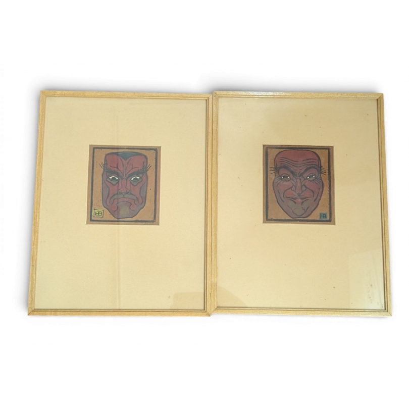 Paire de gravures "Visages" signées HB