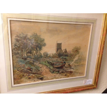 Aquarelle "Bord de rivière" mongramm FD 92  sur Moinat SA  - Antiquités décoration -  Gouaches, Aquarelles, Pastels