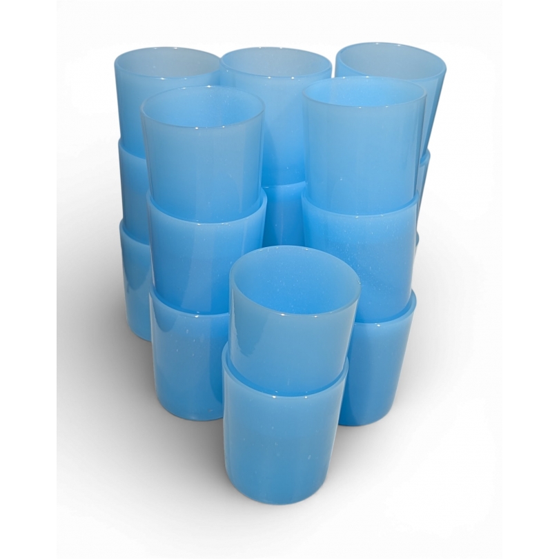 Set of 17 blue opaline glasses