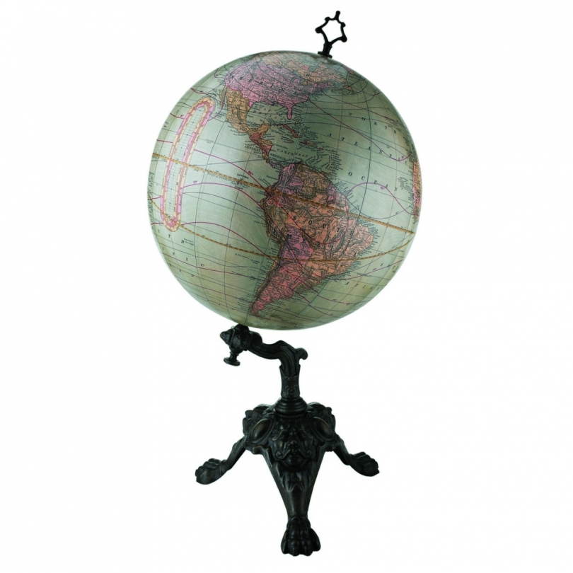 Globe terrestre Chicao 1887 pied en fonte