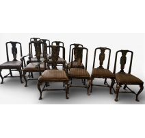 Suite de 10 chaises et 2 fauteuils bois laqué