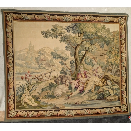  Tapisserie AUBUSSON scène champêtre sur  Moinat SA  - Antiquités décoration