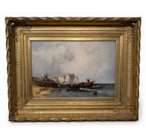 Tableau "Retour de pêche" signé C. HOGUET