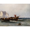 Tableau \"Retour de pêche\" signé C. HOGUET
