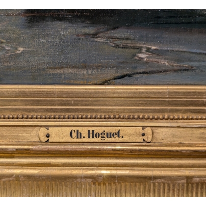 Tableau \"Retour de pêche\" signé C. HOGUET