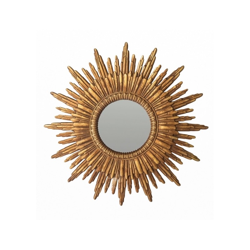 Miroir Soleil en résine dorée