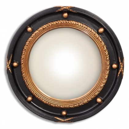 Miroir rond convex en résine noire et dorée