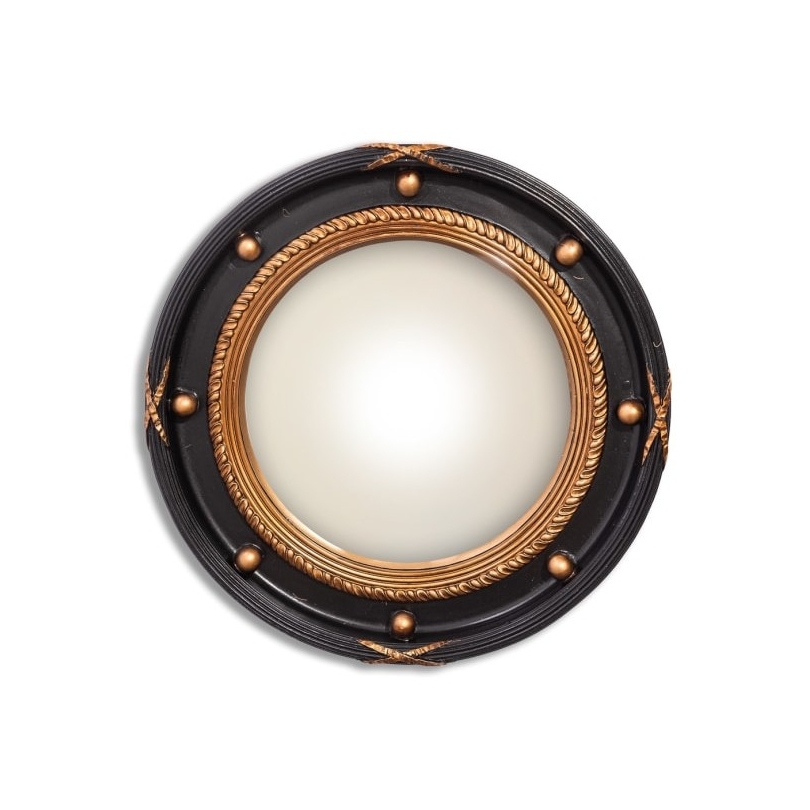 Miroir rond convex en résine noire et dorée