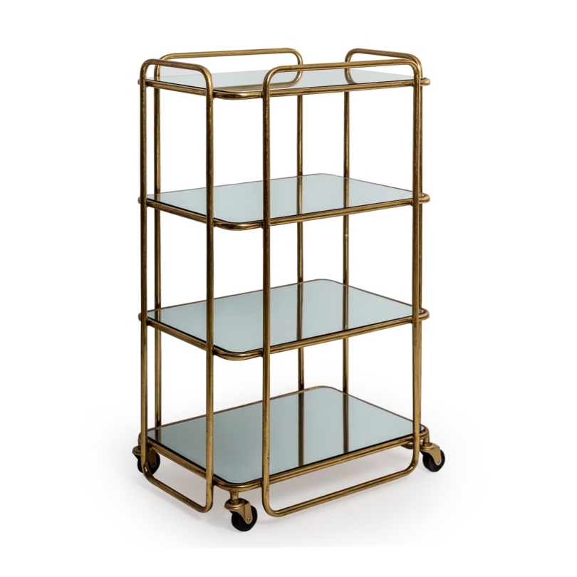 4-tier gold-coloured metal serving trolley
