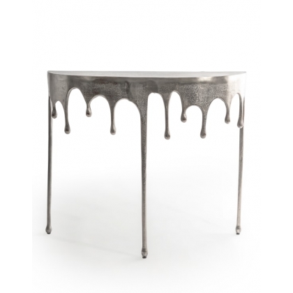 "Dali" teardrop-shaped console table in brushed aluminium