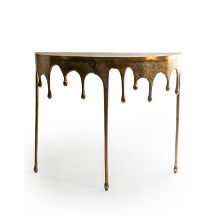 "Dali" teardrop-shaped console table in gold-coloured aluminium