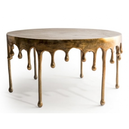 Table basse \"Dali\" goutte en aluminium doré