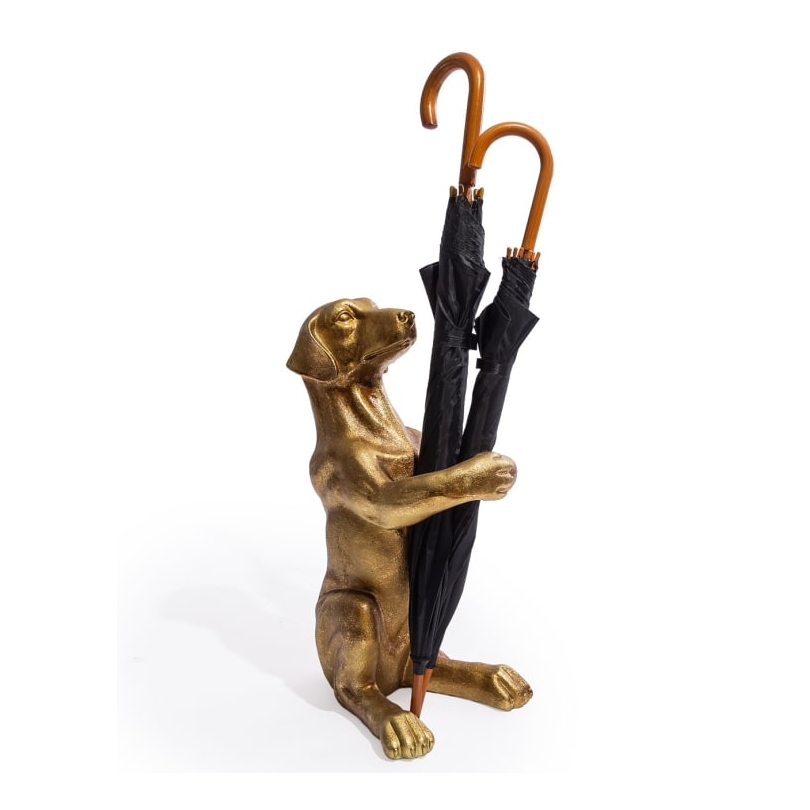 Porte-parapluies "Chien" en résine dorée