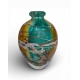 Vase vert et jaune en verre signé LUZORO 00