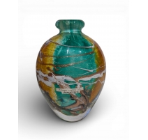 Vase vert et jaune en verre signé LUZORO 00