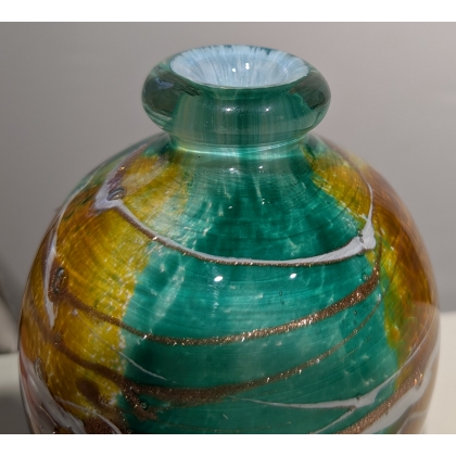 Vase vert et jaune en verre signé LUZORO 00