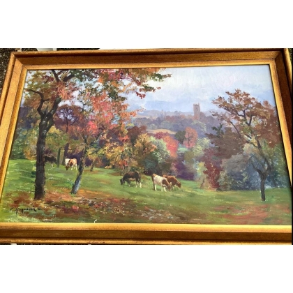 Tableau \"Vevey\" signé F. HUGUENIN L