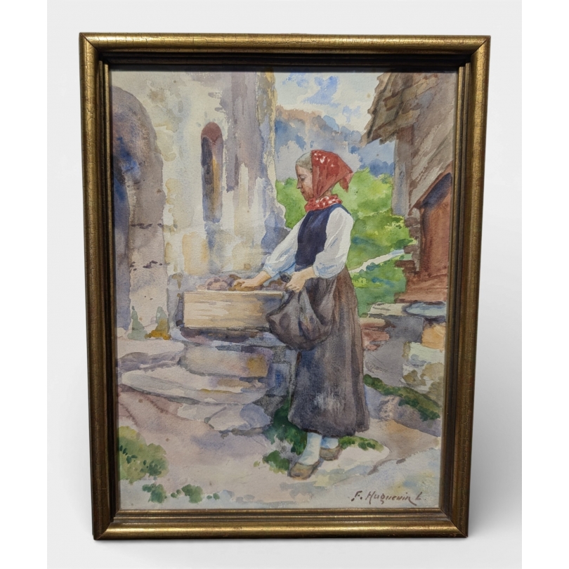 Aquarelle "Valaisanne" signé F. HUGUENIN L