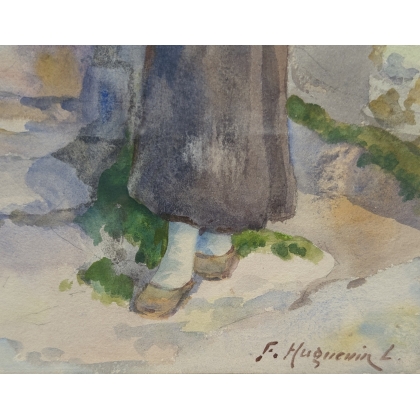 Aquarelle "Valaisanne" signé F. HUGUENIN L