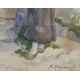 Aquarelle "Valaisanne" signé F. HUGUENIN L