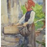 Aquarelle "Valaisanne" signé F. HUGUENIN L