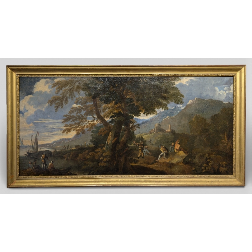 Tableau "Paysage animé de bord de mer"