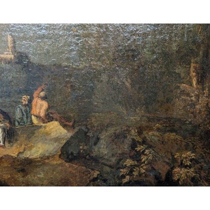 Tableau \"Paysage animé de bord de mer\"