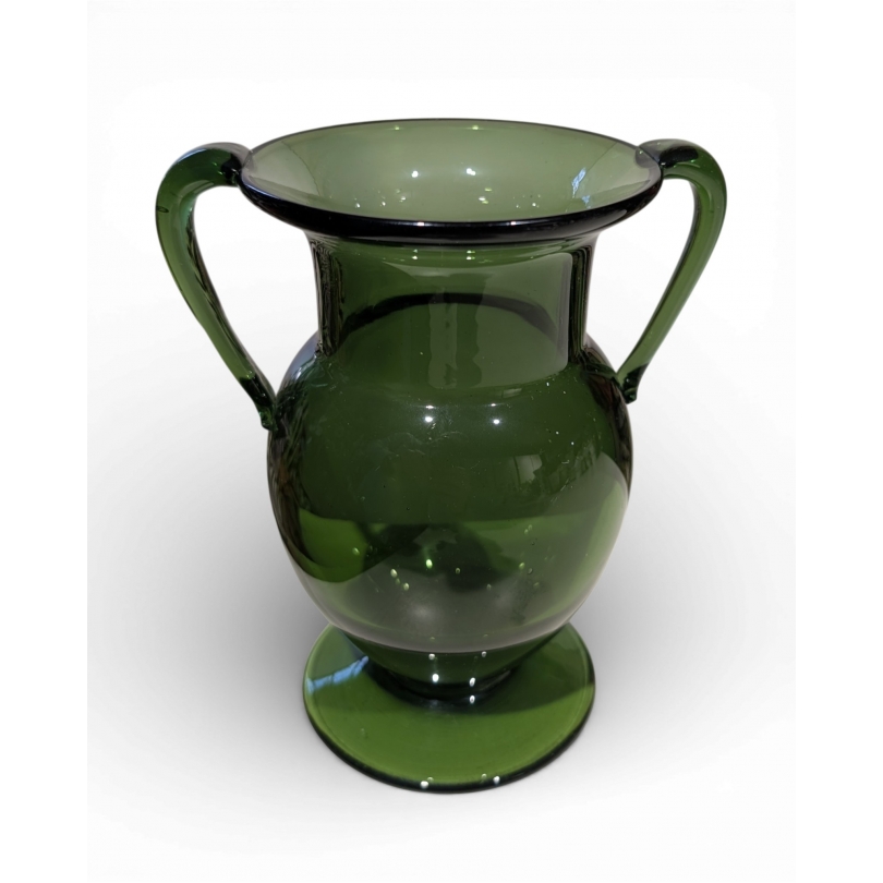 Vase en verre de Saint-Prex vert à anses