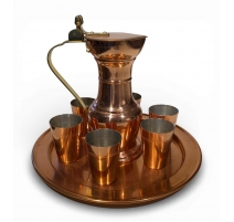 Channe, 6 verres et plateau en cuivre