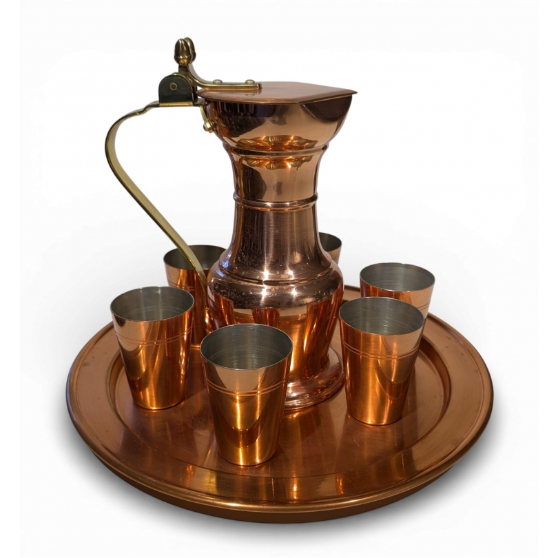 Channe, 6 verres et plateau en cuivre