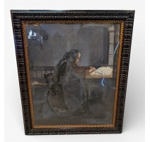 Tableau "Femme à la laine" signé