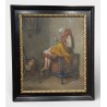 Tableau \"Jeune femme à la couture\" signé