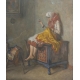 Tableau "Jeune femme à la couture" signé