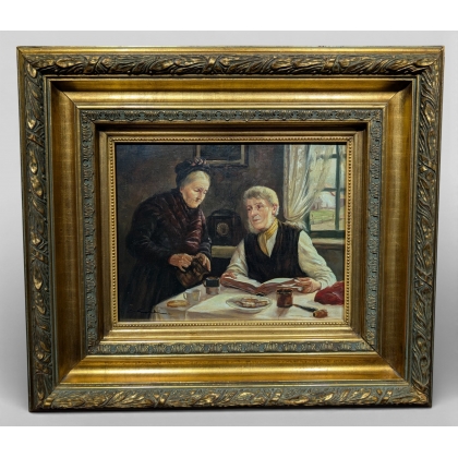 Tableau \"Scène d\'intérieur\" signé
