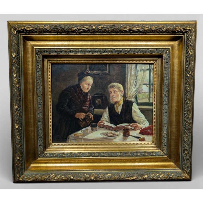 Tableau \"Scène d\'intérieur\" signé
