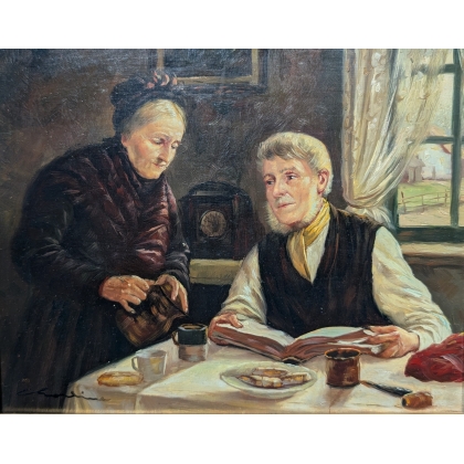 Tableau \"Scène d\'intérieur\" signé
