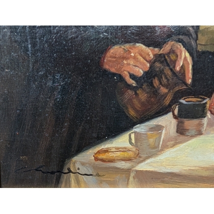Tableau \"Scène d\'intérieur\" signé