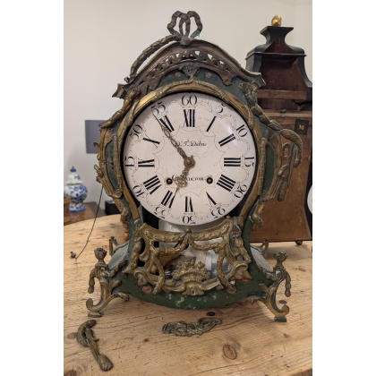 Green-lacquered Louis XV clock, signed DUBOIS