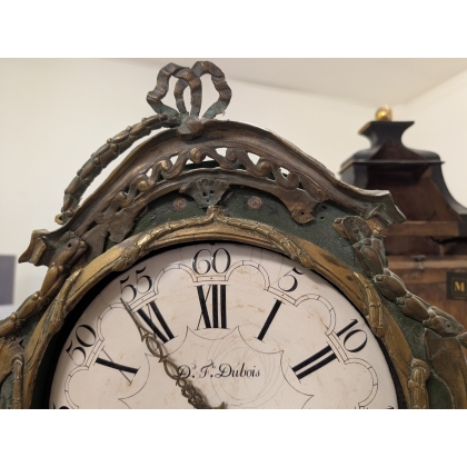 Green-lacquered Louis XV clock, signed DUBOIS