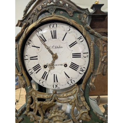 Green-lacquered Louis XV clock, signed DUBOIS