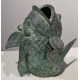 Paire de vases poissons en bronze vert