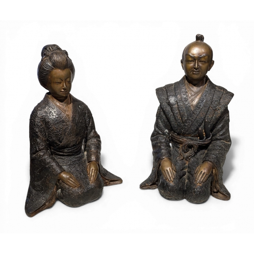 Couple japonais en bronze