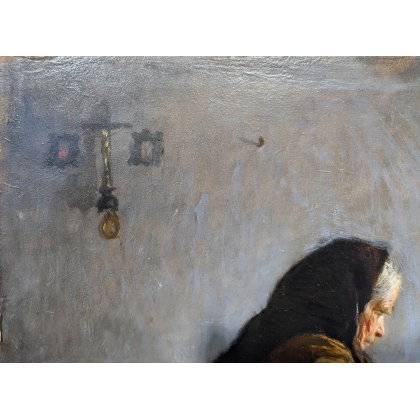 Tableau \"Femme à la laine\" signé