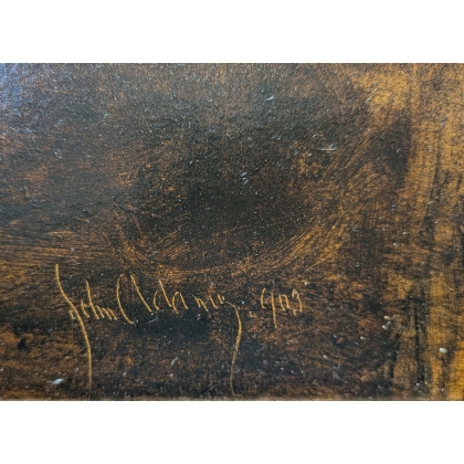 Tableau \"Femme à la laine\" signé