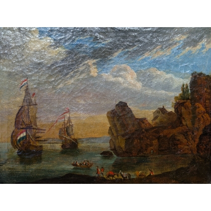 Tableau \"Paysage animé de bord de mer\"