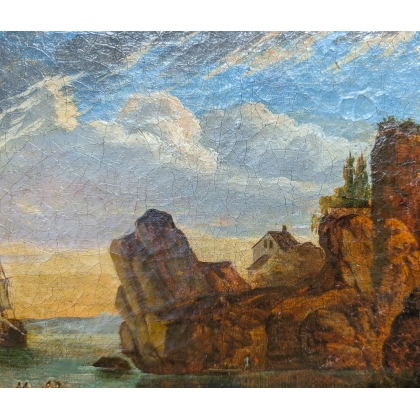 Tableau \"Paysage animé de bord de mer\"