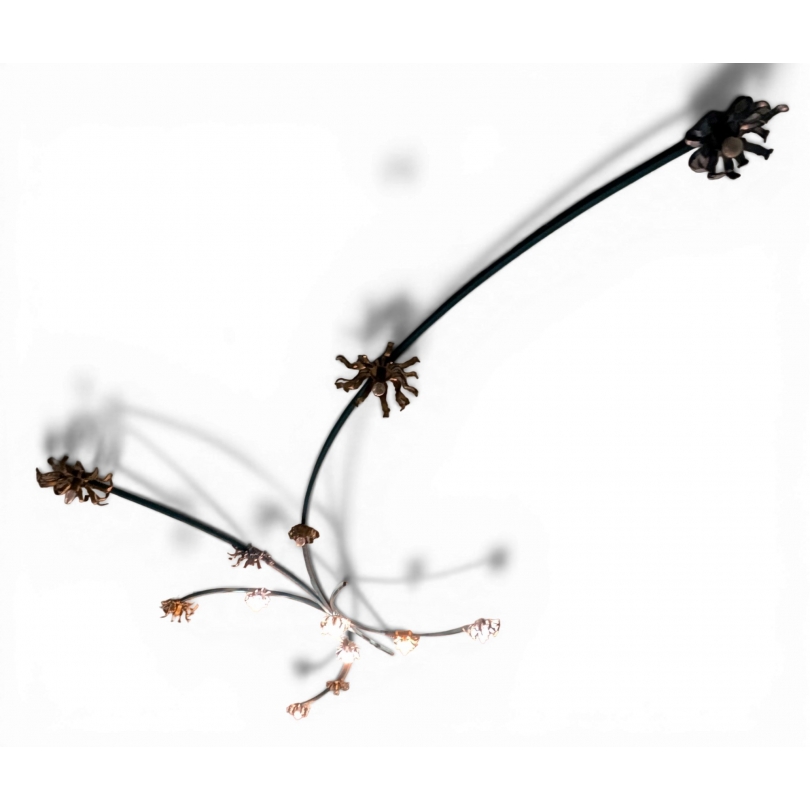 Plafonnier "Fleurs" en métal bleu et tôle jaune