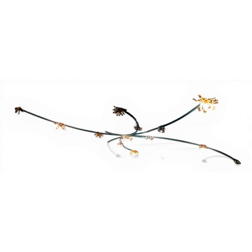 Plafonnier "Fleurs" en métal bleu et tôle jaune