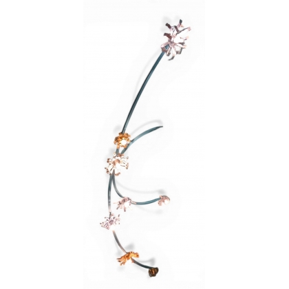 Plafonnier \"Fleurs\" en métal bleu et tôle jaune